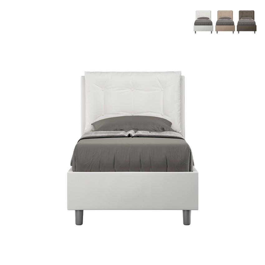 Lit simple 80x190 avec rangement et tête de lit rembourrée Annalisa S Promotion