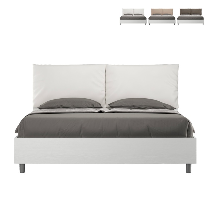 Houten tweepersoonsbed met opbergruimte 160x190cm kussens Egos Antea Afmetingen