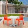 Vierkante salontafel wit 70x70 cm met stalen onderstel en 2 gekleurde stoelen Gruvyer Patio Kosten