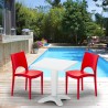 Vierkante salontafel wit 70x70 cm met stalen onderstel en 2 gekleurde stoelen Paris Patio Keuze