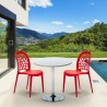 Ronde salontafel wit 70x70 cm en 2 gekleurde stoelen Wedding Long Island Model