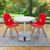 Ronde salontafel wit 70x70 cm en 2 gekleurde stoelen Nordica Long Island Voorraad