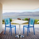Vierkante salontafel wit 70x70 cm met stalen onderstel en 2 transparante stoelen B-Side Demon Kortingen