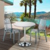 Ronde salontafel wit 70x70 cm met stalen onderstel en 2 transparante stoelen Dune Silver Aanbod