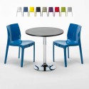 Ronde salontafel zwart 70x70 cm met stalen onderstel en 2 gekleurde stoelen Ice Cosmopolitan Aanbod