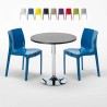 Ronde salontafel zwart 70x70 cm met stalen onderstel en 2 gekleurde stoelen Ice Cosmopolitan Aanbod