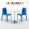 Ronde salontafel wit 70x70 cm met stalen onderstel en 2 gekleurde stoelen Ice Long Island Aanbod