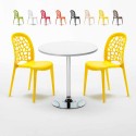Ronde salontafel wit 70x70 cm en 2 gekleurde stoelen Wedding Long Island Korting