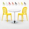 Ronde salontafel wit 70x70 cm en 2 gekleurde stoelen Wedding Long Island Korting