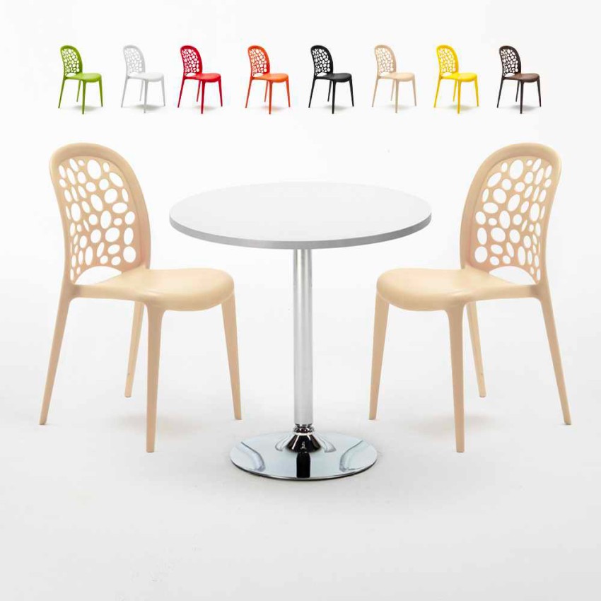Table ronde blanche 70x70 2 Chaises Colorées Intérieur Bar Café WEDDING Long Island Vente