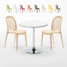 Ronde salontafel wit 70x70 cm met stalen onderstel en 2 gekleurde stoelen Wedding Long Island Verkoop