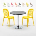 Ronde salontafel zwart 70x70 cm en 2 gekleurde stoelen Wedding Cosmopolitan Kortingen
