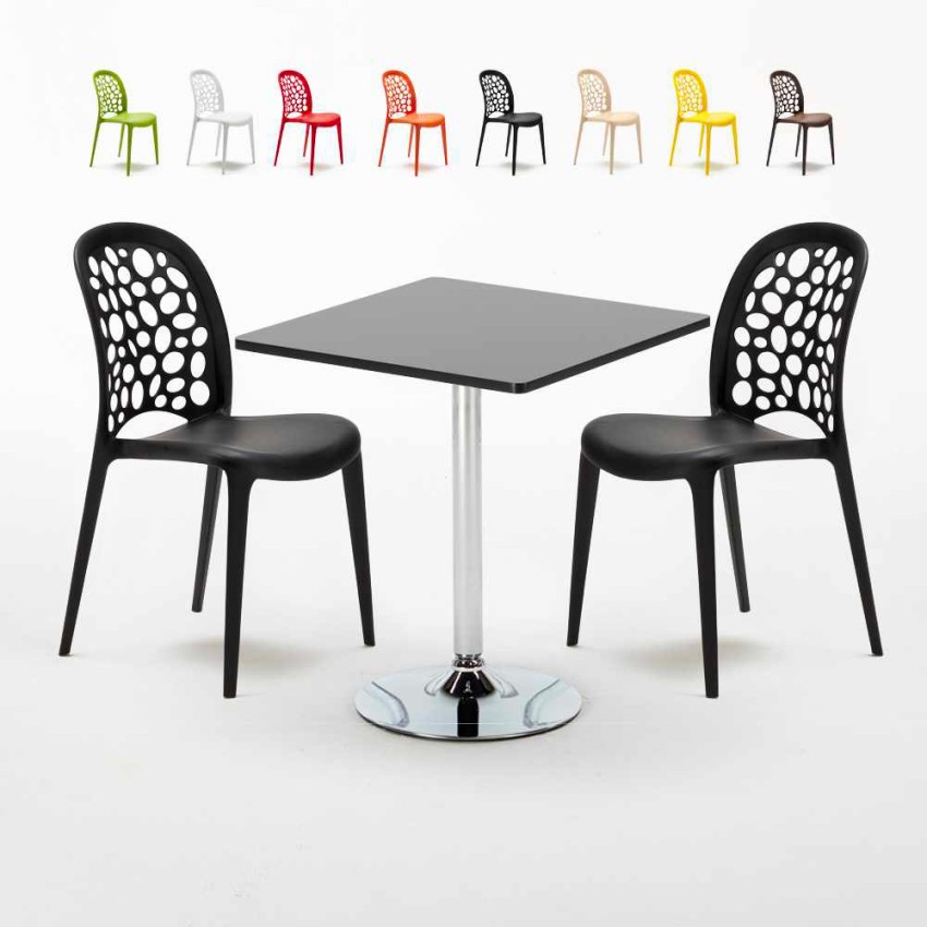Table Carrée Noire 70x70cm et 2 Chaises Colorées Set Intérieur Bar Café WEDDING Mojito Catalogue