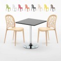 Rechthoekige salontafel zwart 70x70 cm met stalen onderstel en 2 gekleurde stoelen Wedding Mojito Aanbod