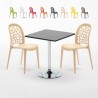 Rechthoekige salontafel zwart 70x70 cm met stalen onderstel en 2 gekleurde stoelen Wedding Mojito Aanbod