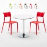 Ronde salontafel wit 70x70 cm met stalen onderstel en 2 gekleurde stoelen Parisienne Long Island Kortingen