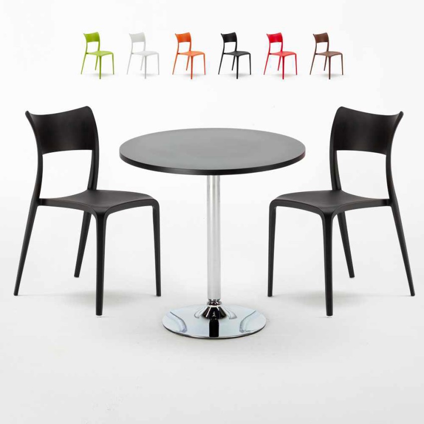 Table ronde noire 70x70cm 2 Chaises Colorées bar café Parisienne Cosmopolitan Réductions
