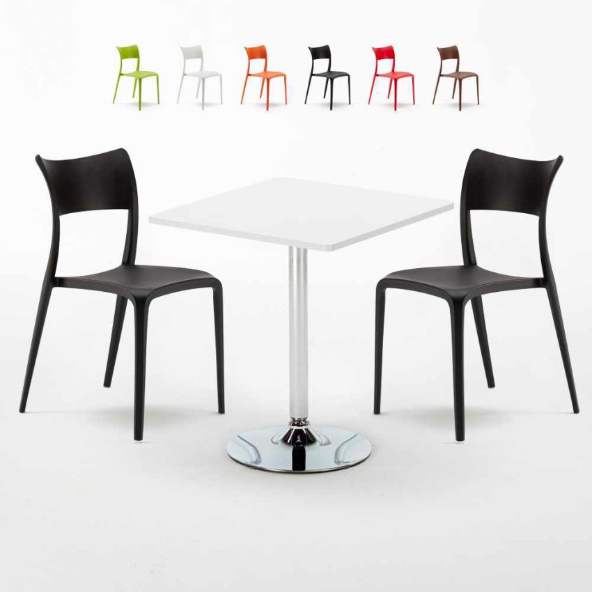 Table Carrée Blanche 70x70 2 Chaises Colorées Bar Café Parisienne Cocktail Réductions