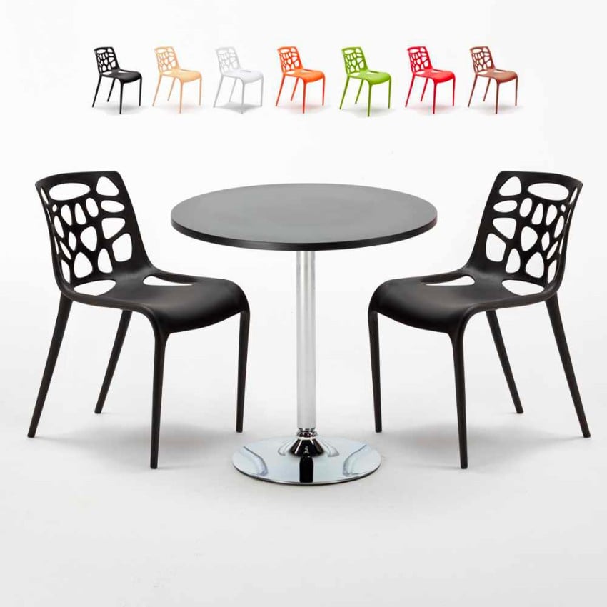 Ronde salontafel zwart 70x70 cm en 2 gekleurde stoelen Gelateria Cosmopolitan Kortingen Ronde salontafel zwart 70x70 cm en 2 gekleurde stoelen Gelateria Cosmopolitan Kortingen