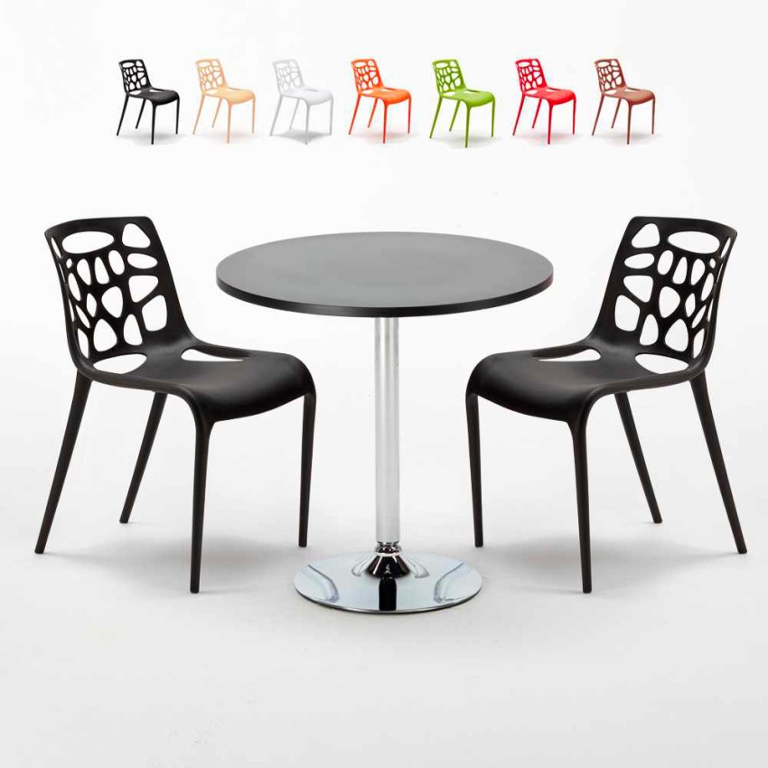 Table ronde noire 70x70 et 2 Chaises Colorées bar café Gelateria Cosmopolitan Réductions