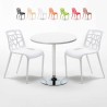 Ronde salontafel wit 70x70 cm en 2 gekleurde stoelen Gelateria Long Island Korting