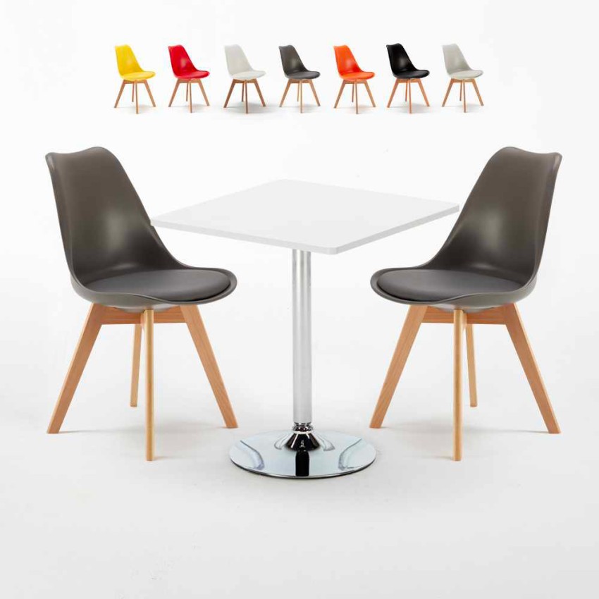 Table Carrée Blanche 70x70cm et 2 Chaises Colorées Set Intérieur Bar Café Nordica Cocktail Réductions