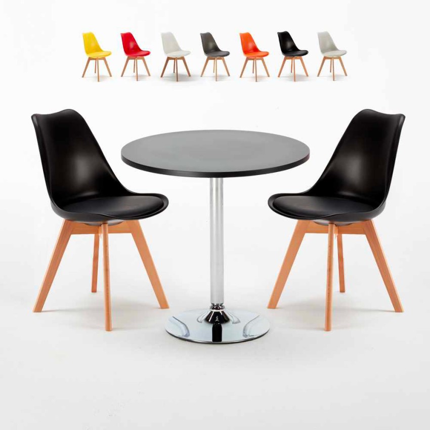 Table Ronde Noire 70x70cm 2 Chaises Colorées Intérieur Bar Café Nordica Cosmopolitan Catalogue Table Ronde Noire 70x70cm 2 Chaises Colorées Intérieur Bar Café Nordica Cosmopolitan Catalogue