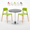Ronde salontafel zwart 70x70 cm en 2 gekleurde stoelen Barcellona Cosmopolitan Kortingen