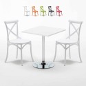 Vierkante salontafel wit 70x70 cm en 2 gekleurde stoelen Vintage Cocktail Aanbod