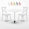 Vierkante salontafel wit 70x70 cm en 2 gekleurde stoelen Vintage Cocktail Aanbod