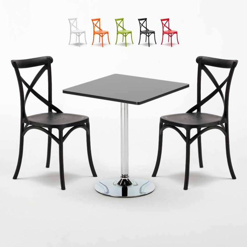 Table carrée noire 70x70cm 2 Chaises Colorées intérieur bar café Vintage Mojito Remises Table carrée noire 70x70cm 2 Chaises Colorées intérieur bar café Vintage Mojito Remises