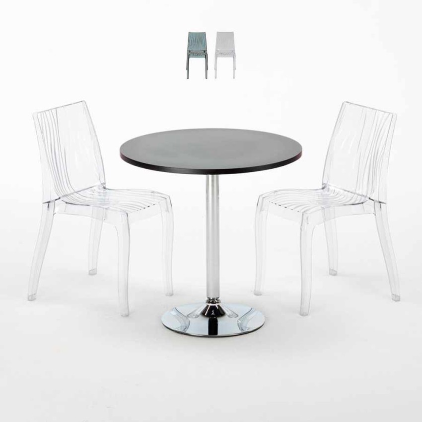 Table Ronde Noire 70x70cm Avec 2 Chaises Colorées Et Transparentes Set Intérieur Bar Café Dune Gold Vente