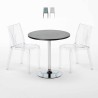 Ronde salontafel zwart 70x70 cm met stalen onderstel en 2 transparant stoelen Dune Gold Verkoop
