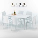 Rechthoekige salontafel wit 150x90 cm met stalen onderstel en 6 gekleurde stoelen Bistrot Arm Summerlife Verkoop