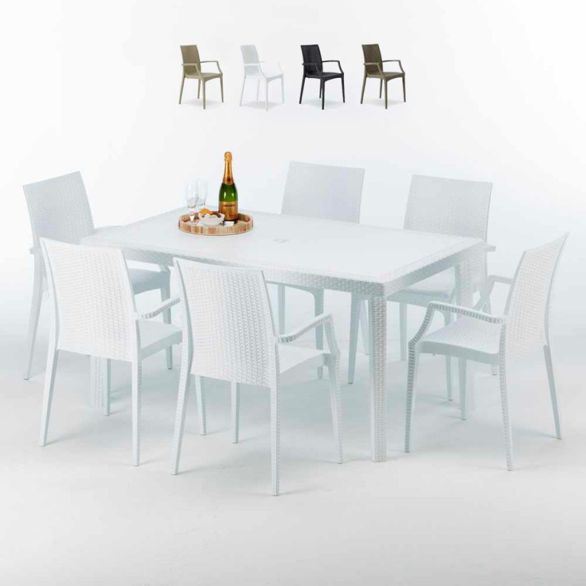 Rechthoekige salontafel wit 150x90 cm en 6 gekleurde stoelen Bistrot Arm Summerlife Verkoop Rechthoekige salontafel wit 150x90 cm en 6 gekleurde stoelen Bistrot Arm Summerlife Verkoop
