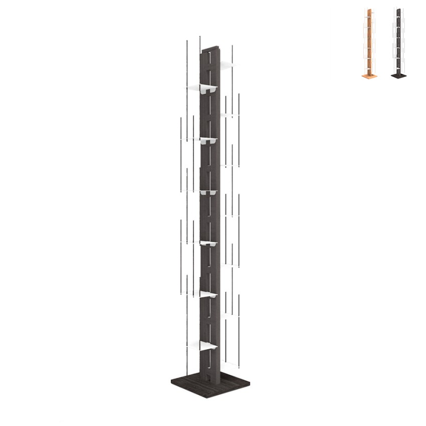 Verticale houten kolomboekenkast met 13 planken hoog 195 cm Zia Veronica H Aanbieding