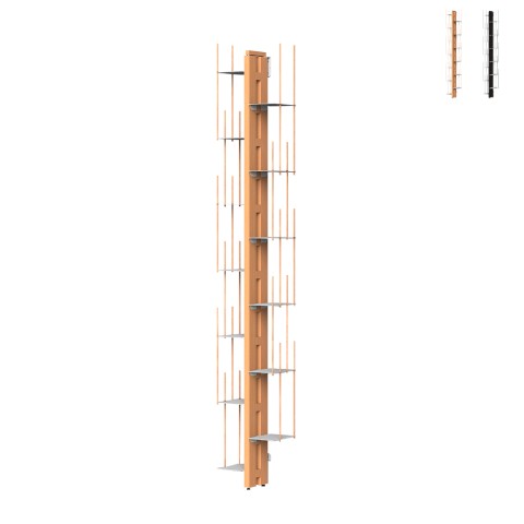 Verticale wandboekenkast h195cm hout 13 schappen Zia Veronica WH Aanbieding