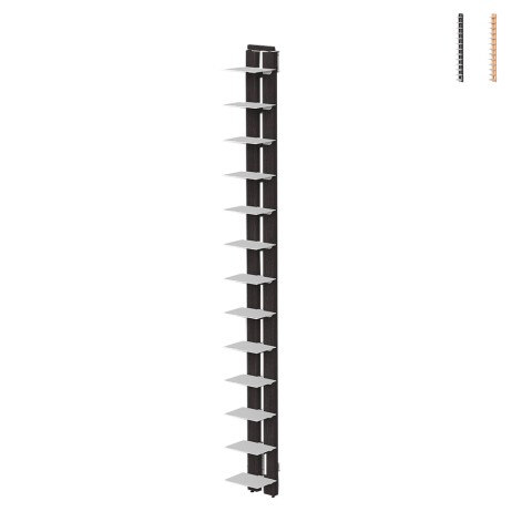 Bibliothèque murale verticale en bois h195cm 13 étagères Zia Ortensia WH Promotion