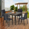 Vierkante bruine Polyrotan tafel Brown Passion 90x90cm en 4 stoelen 