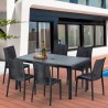 Table rectangulaire et 6 chaises Poly rotin colorées 150x90cm noir Enjoy 