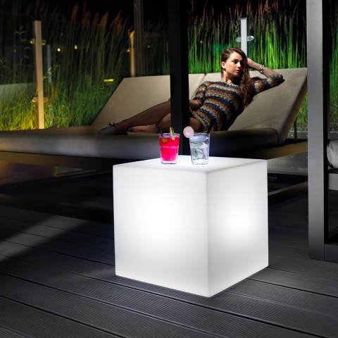 Pouf d'extérieur avec bar de jardin cube lumineux LED RGB Home Fitting