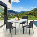 Vierkante salontafel wit 90x90 cm met stalen onderstel en 4 gekleurde stoelen Boheme Love Kortingen