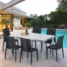 Rechthoekige salontafel wit 90x90 cm met stalen onderstel en 4 gekleurde stoelen Bistrot Summerlife Kortingen