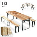 10 Tables de brasserie pliantes et bancs en bois 220x80 cm Offre