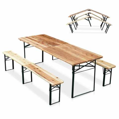 10 Tables de brasserie pliantes et bancs en bois 220x80 cm