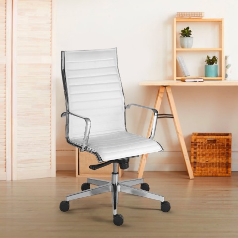 Chaise de bureau ergonomique design exécutif similicuir blanc Stylo HWE Promotion
