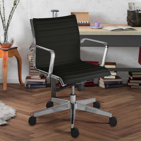 Chaise de bureau ergonomique basse avec design en similicuir Stylo LBE Promotion