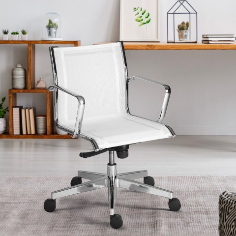 Chaise de bureau blanche ergonomique en maille basse respirante Stylo LWT