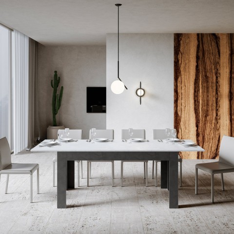 Table à manger extensible de cuisine salle à manger avec rallonges 90x160-220cm blanc gris Bibi Mix AB