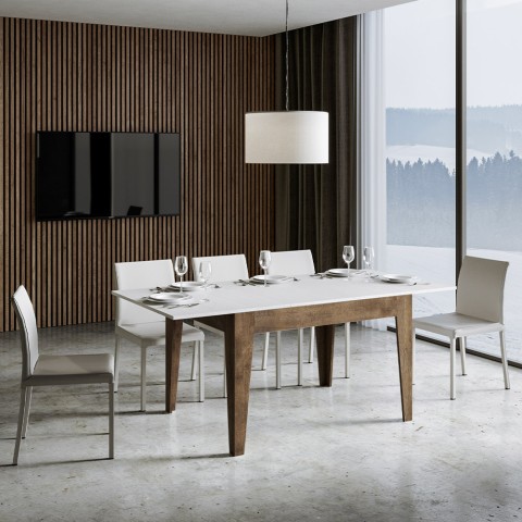 Table extensible moderne 90x120-180cm en bois de noyer blanc Cico Mix NB